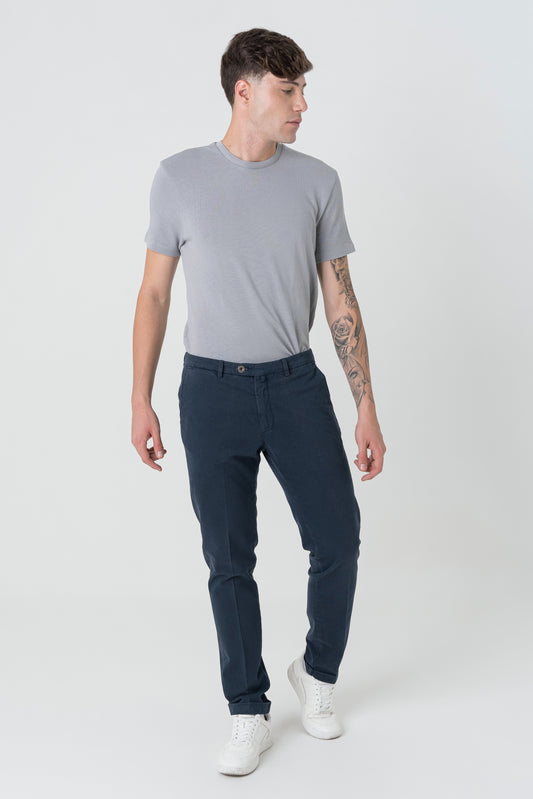 Pantaloni Slim Fit in Gabardine Blu