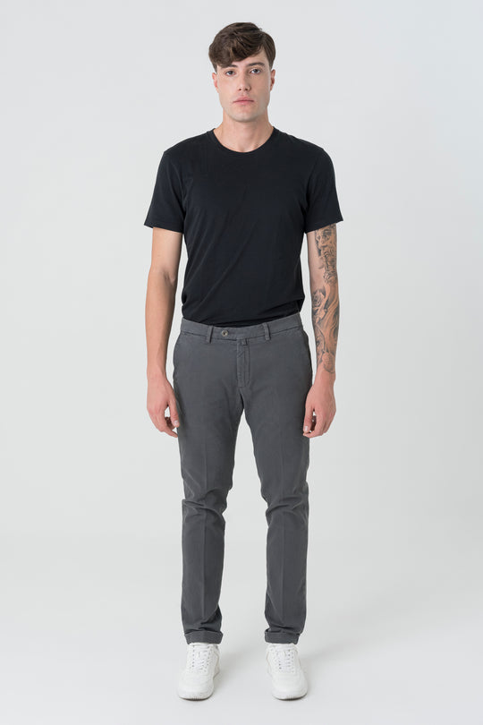 Pantaloni Slim Fit in Cotone Bull Grigio