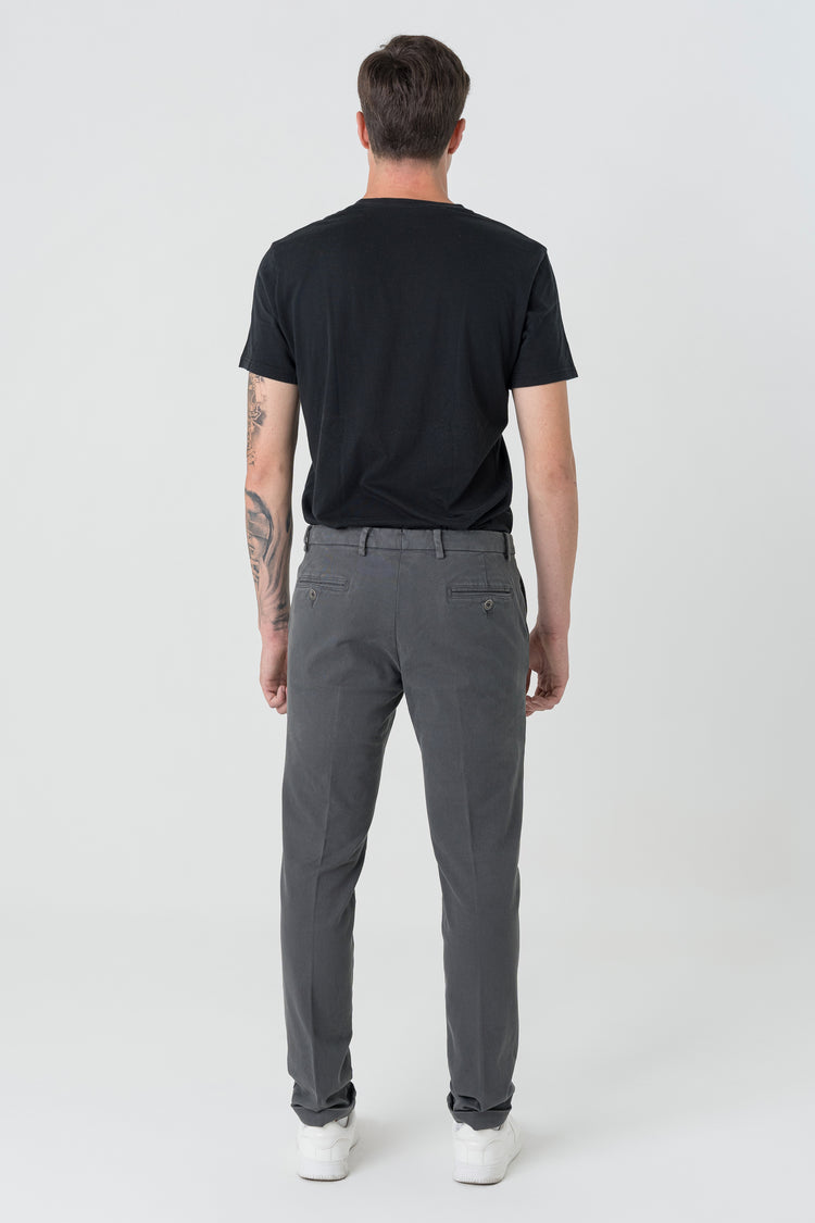 Pantaloni Slim Fit in Cotone Bull Grigio