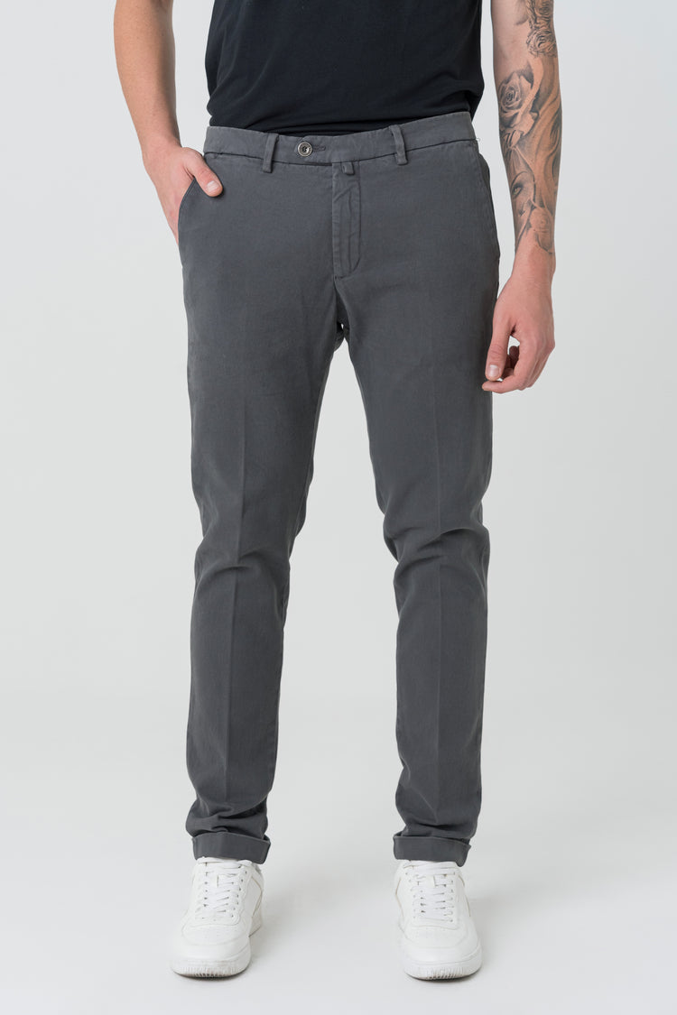 Pantaloni Slim Fit in Cotone Bull Grigio