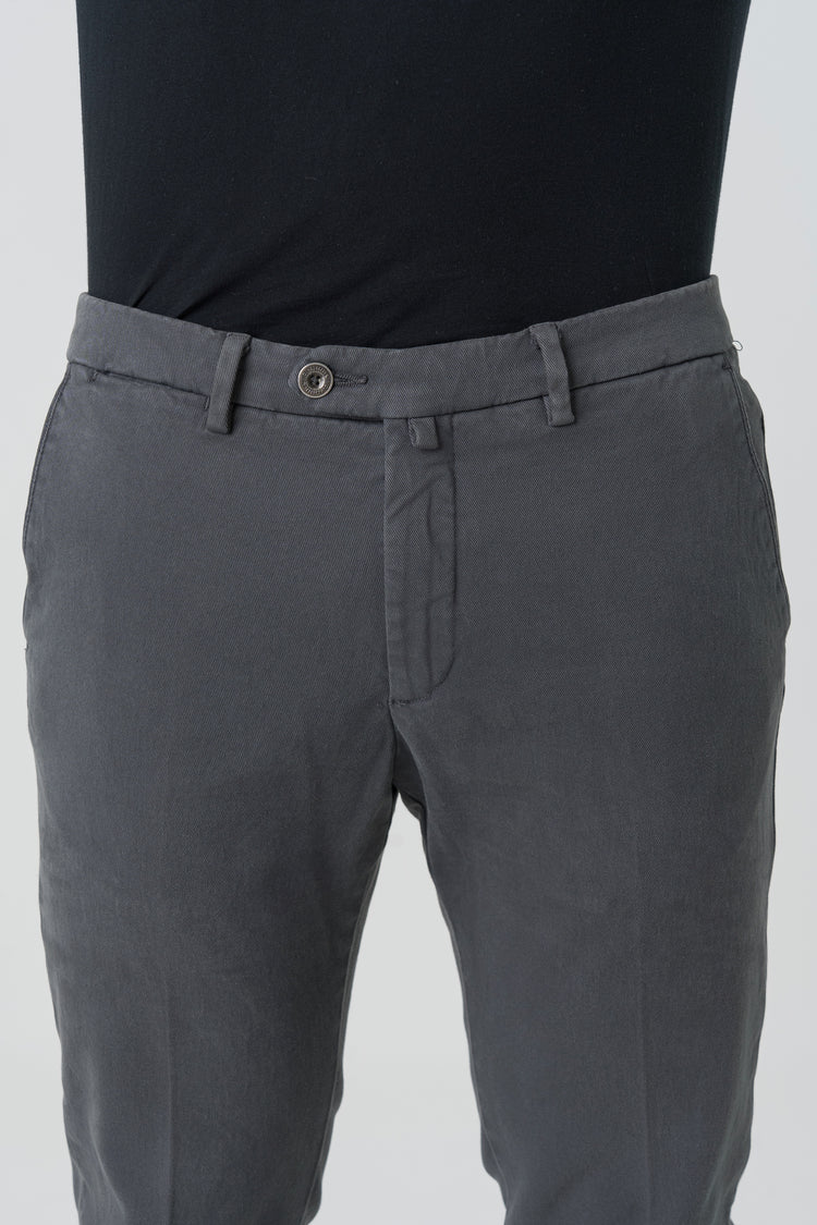 Pantaloni Slim Fit in Cotone Bull Grigio