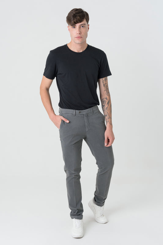 Pantaloni Slim Fit in Cotone Grigio Chiaro