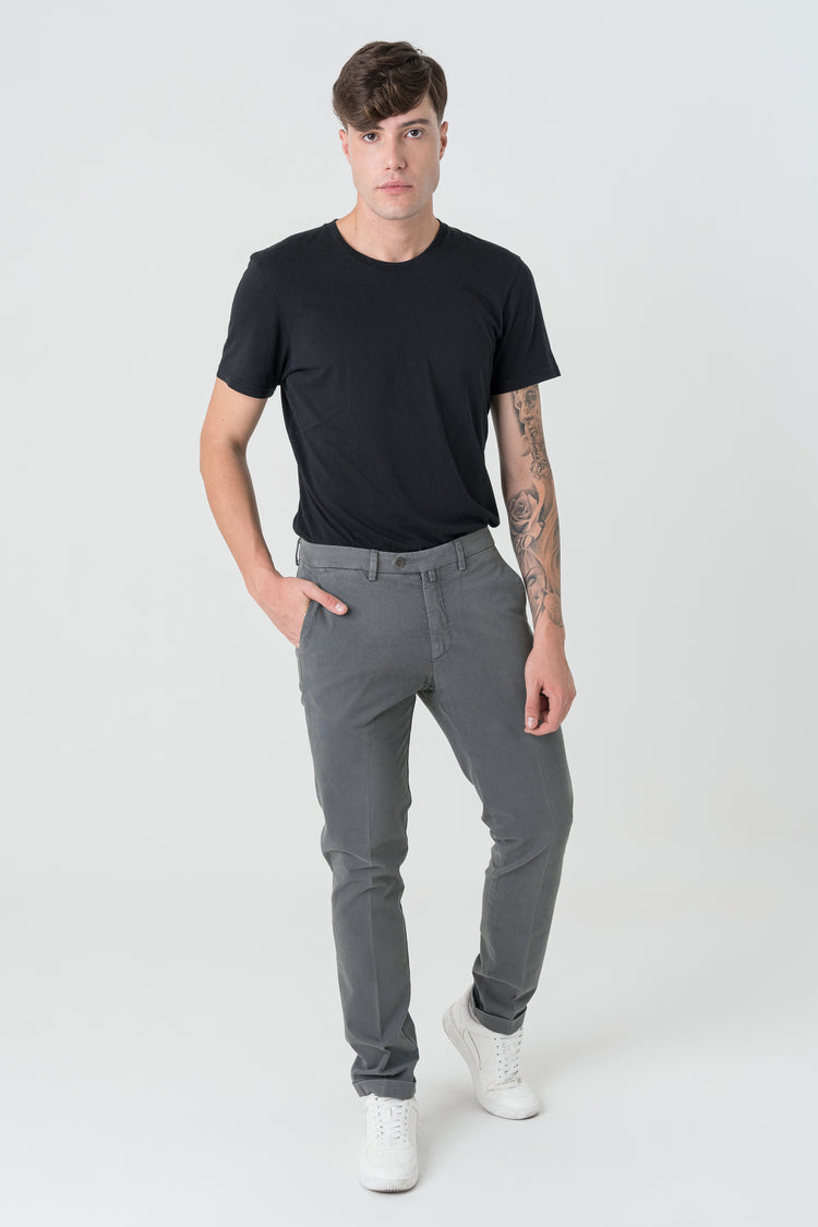 Pantaloni Slim Fit in Cotone Grigio Chiaro