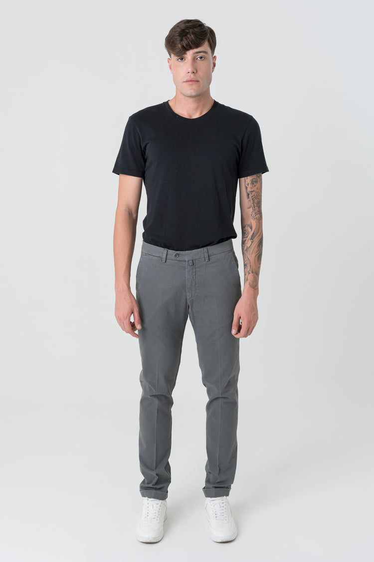 Pantaloni Slim Fit in Cotone Grigio Chiaro