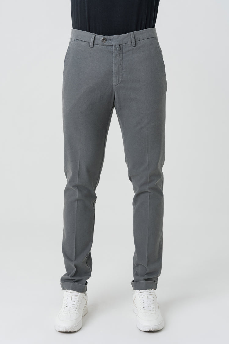 Pantaloni Slim Fit in Cotone Grigio Chiaro