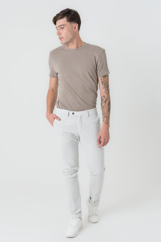 Pantaloni Slim Fit in Velluto Armaturato Bianco