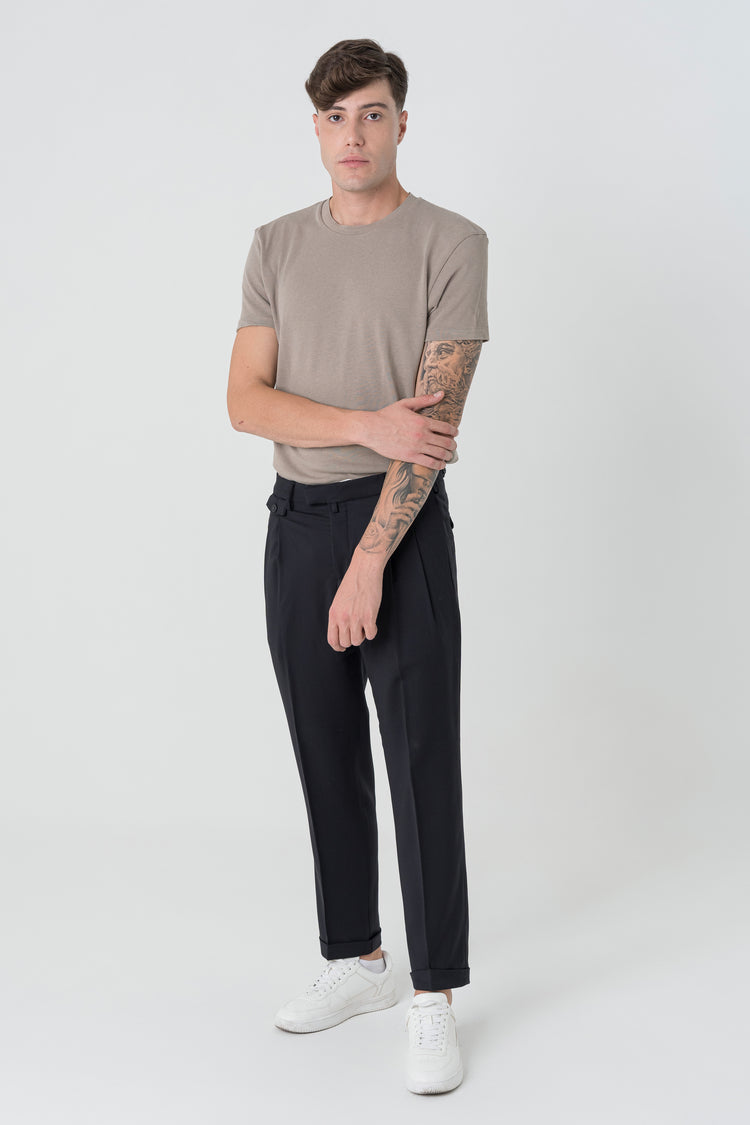 Pantaloni Carrot Fit in Lana 110'S Blu