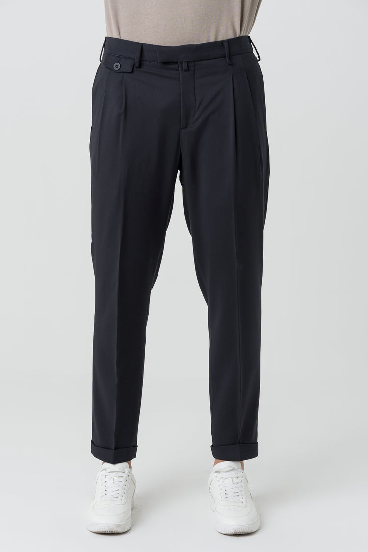 Pantaloni Carrot Fit in Lana 110'S Blu