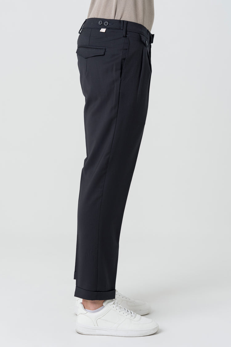Pantaloni Carrot Fit in Lana 110'S Blu
