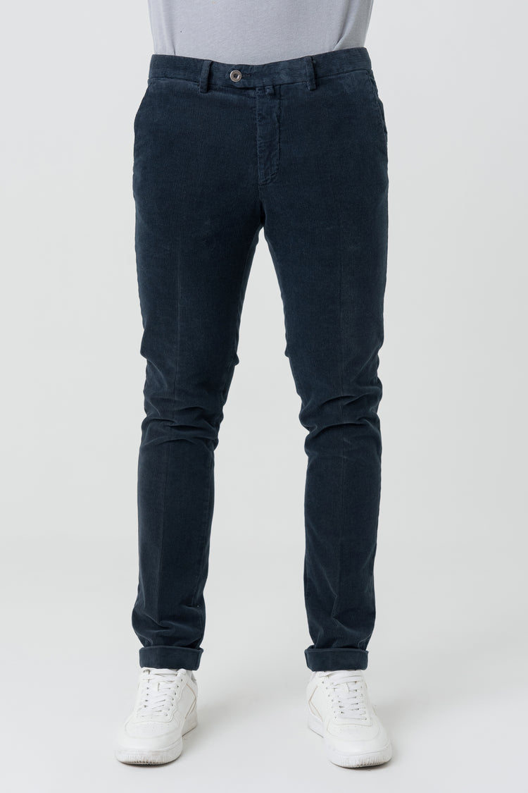 Pantaloni Slim Fit in Velluto Armaturato Blu
