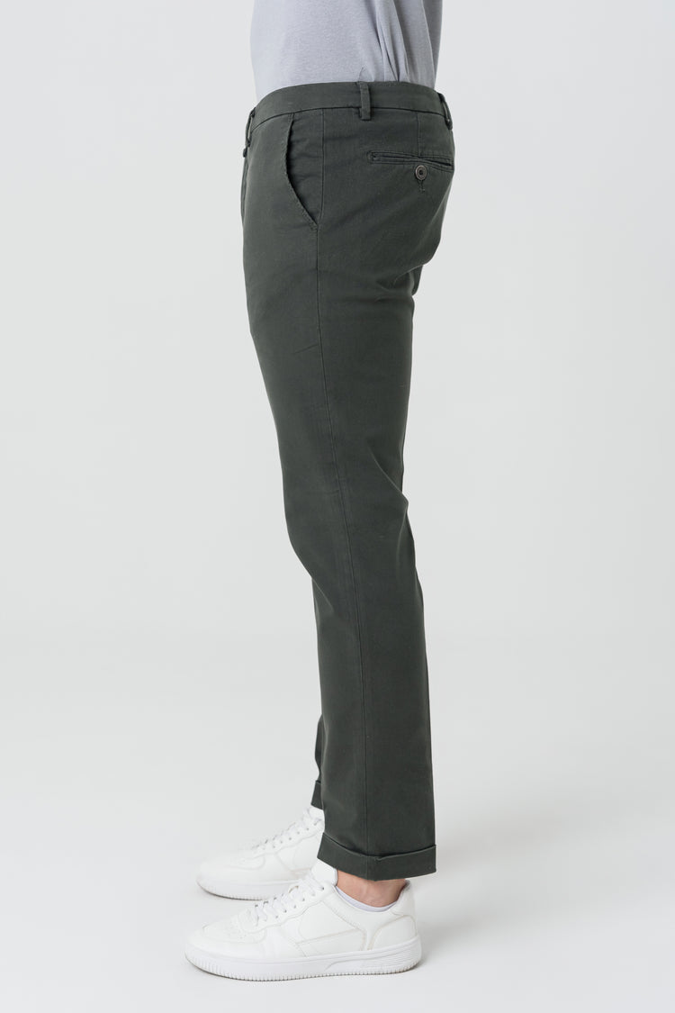 Pantaloni Slim Fit in Raso Satin Grigio Scuro