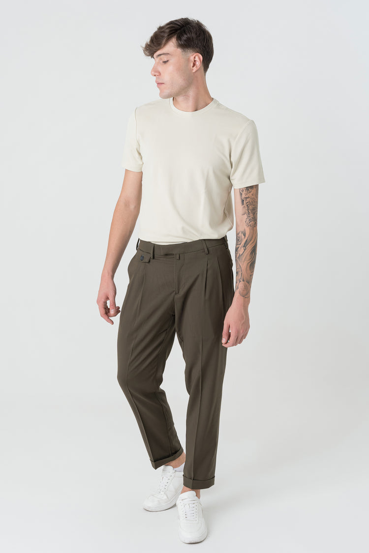 Pantaloni Carrot Fit in Lana 110'S Fango