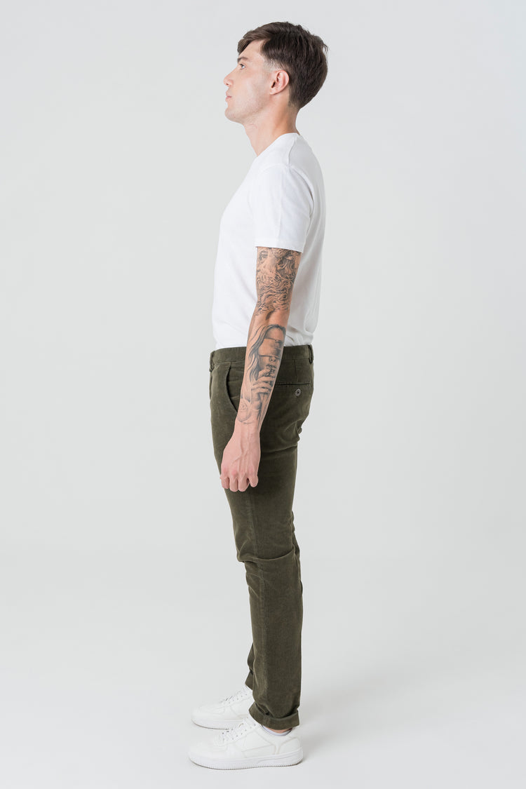 Pantaloni Slim Fit in Velluto Armaturato Verde