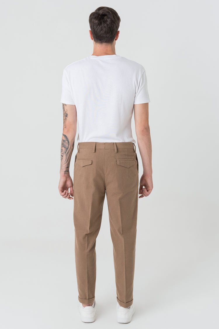 Pantaloni Carrot Fit in Flanella Beige Scuro