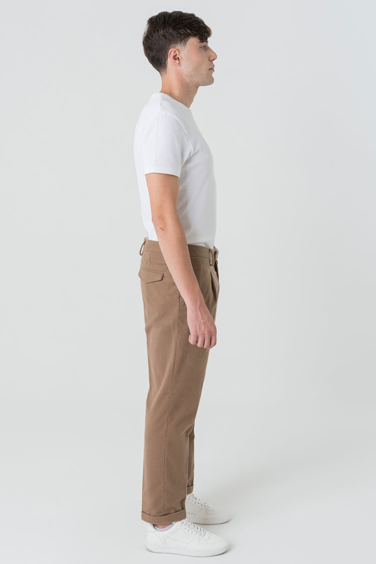 Pantaloni Carrot Fit in Flanella Beige Scuro