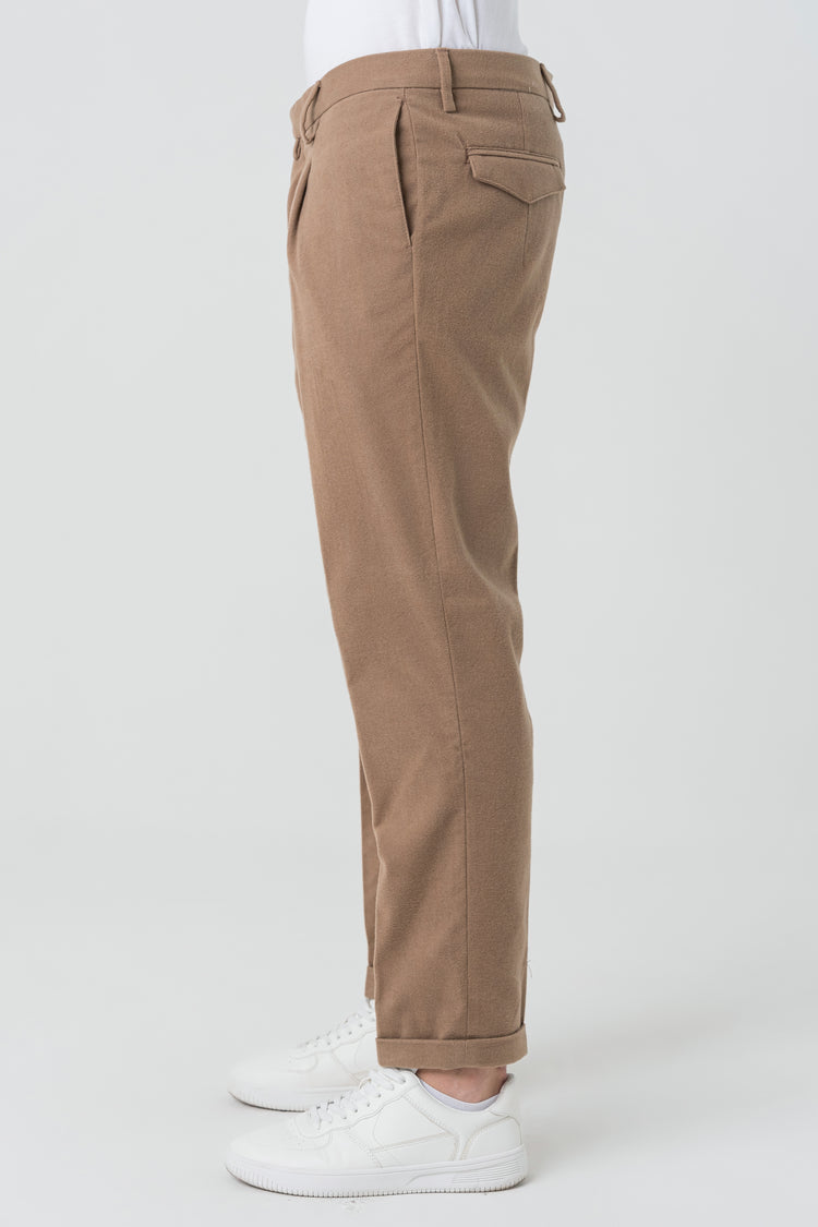 Pantaloni Carrot Fit in Flanella Beige Scuro