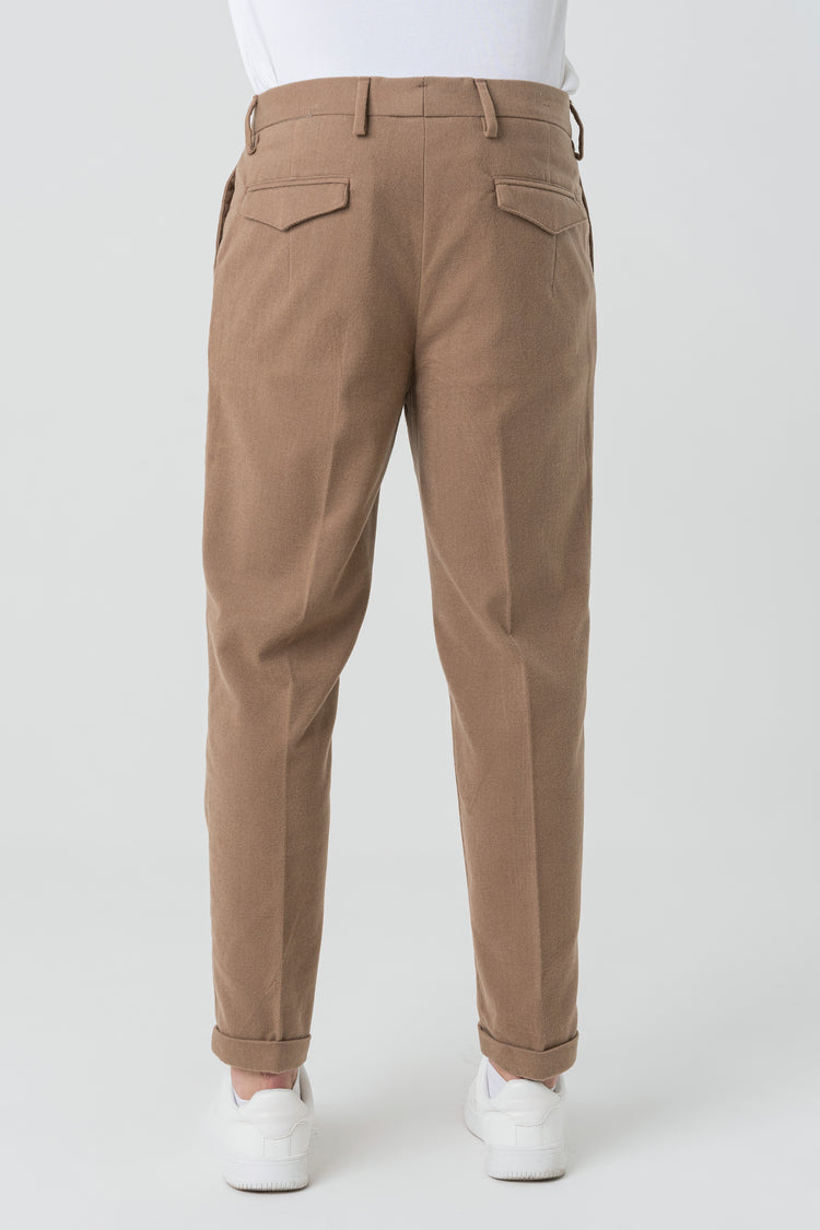 Pantaloni Carrot Fit in Flanella Beige Scuro