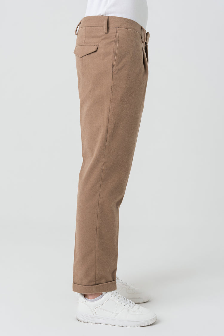 Pantaloni Carrot Fit in Flanella Beige Scuro