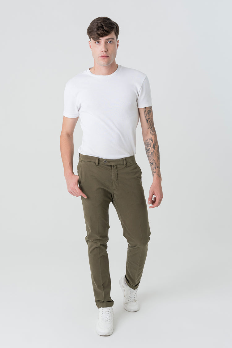 Pantaloni Slim Fit in Raso Satin Verde