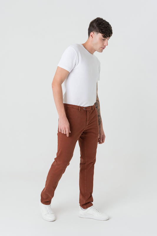 Pantaloni Slim Fit in Gabardine Arancio