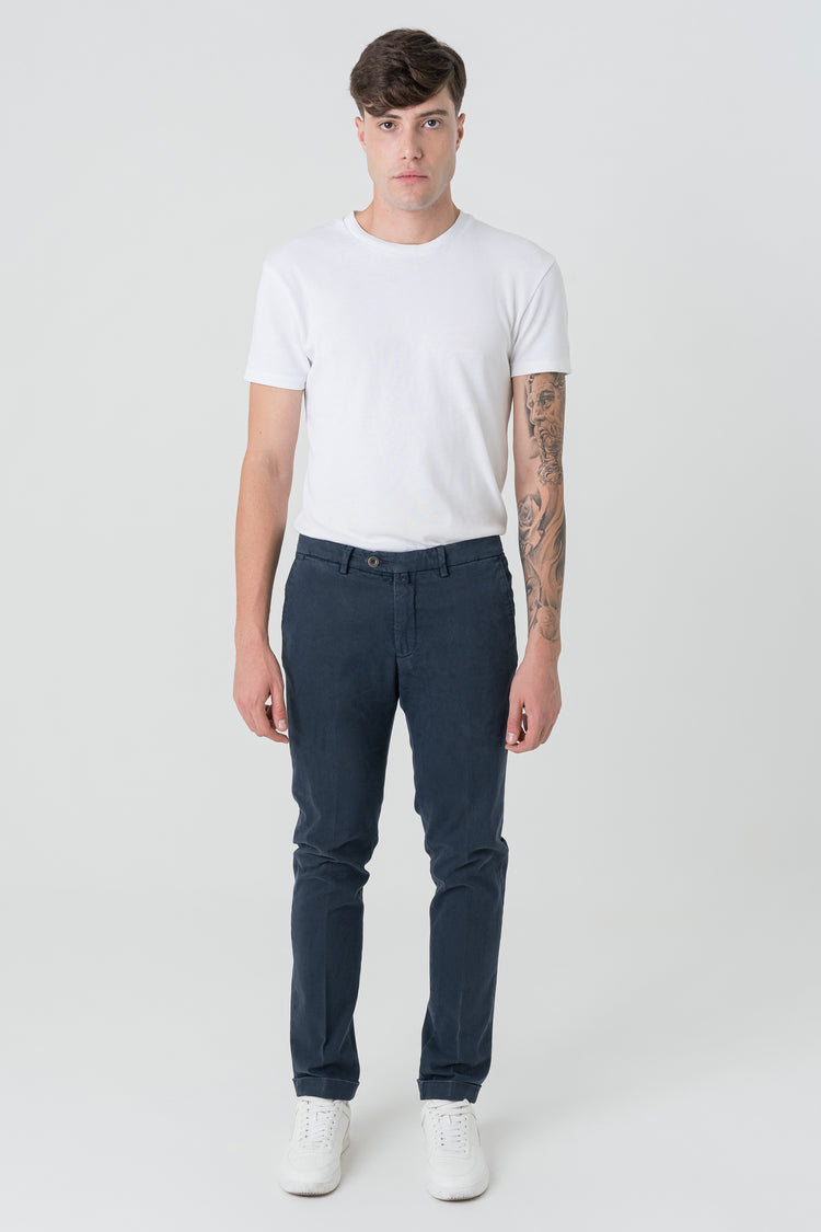 Pantaloni Slim Fit in Cotone Blu